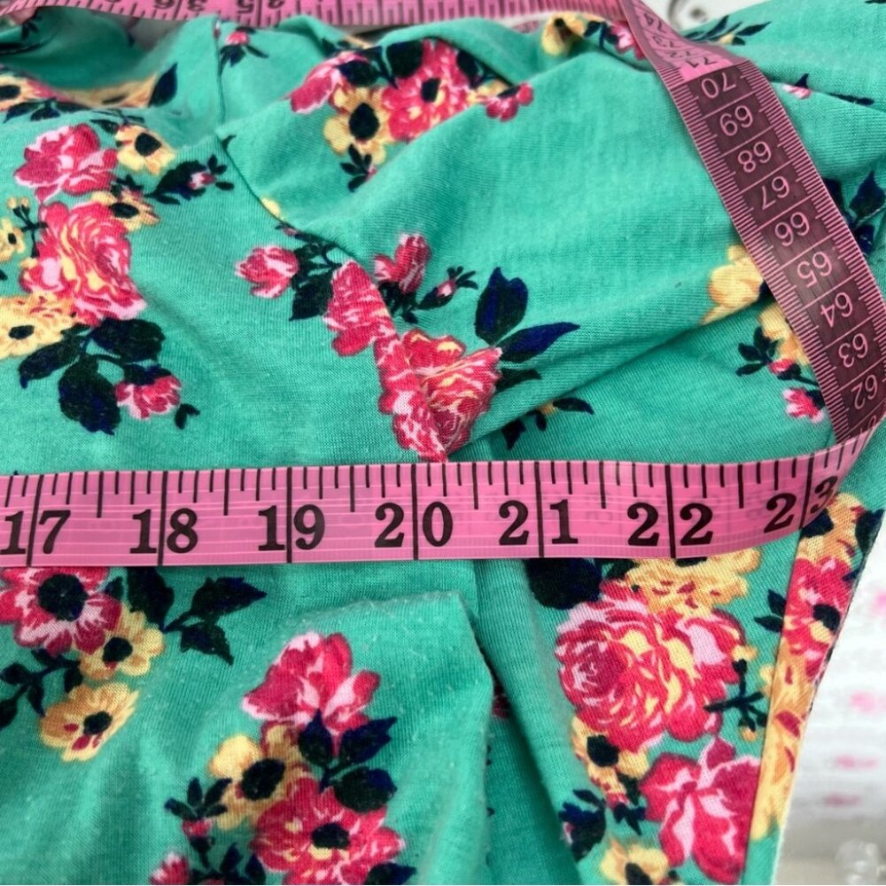 Bobbie Brooks long sleeve asymmetrical hem fairy flowers Teal Floral Blouse - Picture 13 of 14